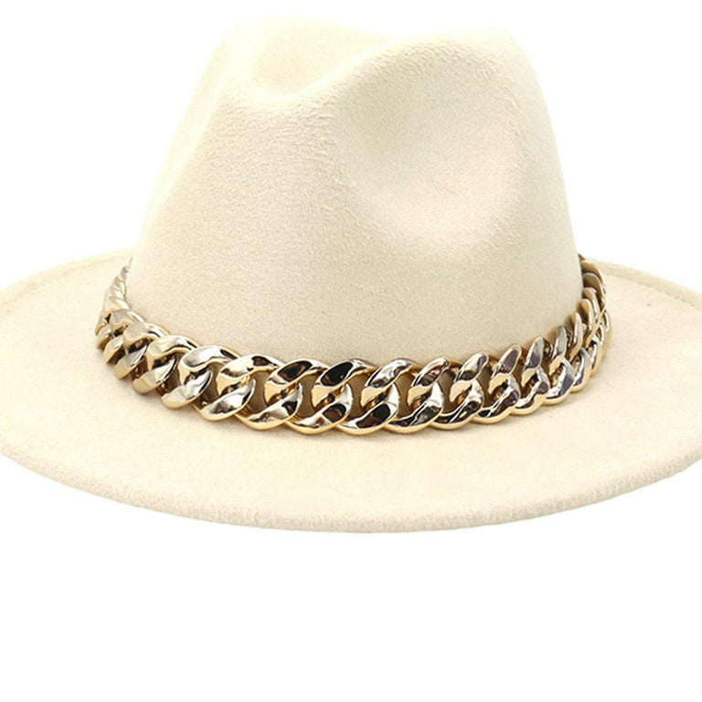 Elegant Wide Brim Fedora Hat with Chain Accent Wide Brim Fashionable Top  One Size Suede Hat for Women Gentleman Church Outdoors - Beige 