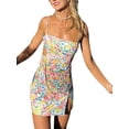 thumbnail image 3 of Femmes Imprimé Floral Sling Mini Robe Slim Fit Bateau Collier Spaghetti Sangle Creuse Out Sundress, 3 of 6