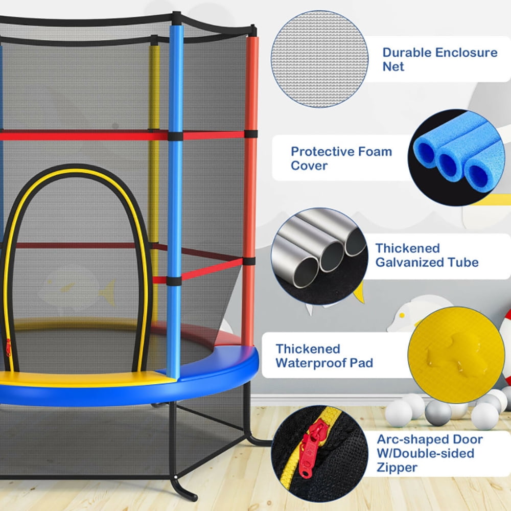 Topcobe 55 Inch Kids Recreational Trampoline Bouncing Jumping Mat with Enclosure Net, Recreational Trampolines for Kids, Large Trampoline for Outdoor Backyards-Yellow