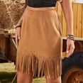 thumbnail image 4 of ClodeEU Womens Suede Fringe Zip Mini Skirt,High Waist Elastic Western Skirts with Country Concert Outfit Brown,Womens Plus L, 4 of 6