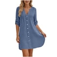 thumbnail image 2 of Hduncf Womens Beach Cover Ups V Neck Button Down Swimsuit Coverup Swimwear Bathing Suit Cover Up Trendy Summer Dress Blue S, 2 of 5