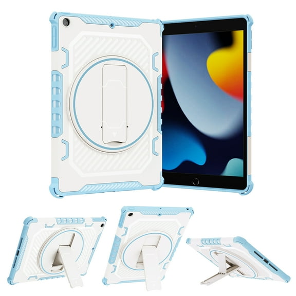 Jiahe Cover For iPad 9th/8th/7th Generation iPad 10.2 inch Case,Rubber Shockproof Rotation Stand with Pen Holder,Skyblue