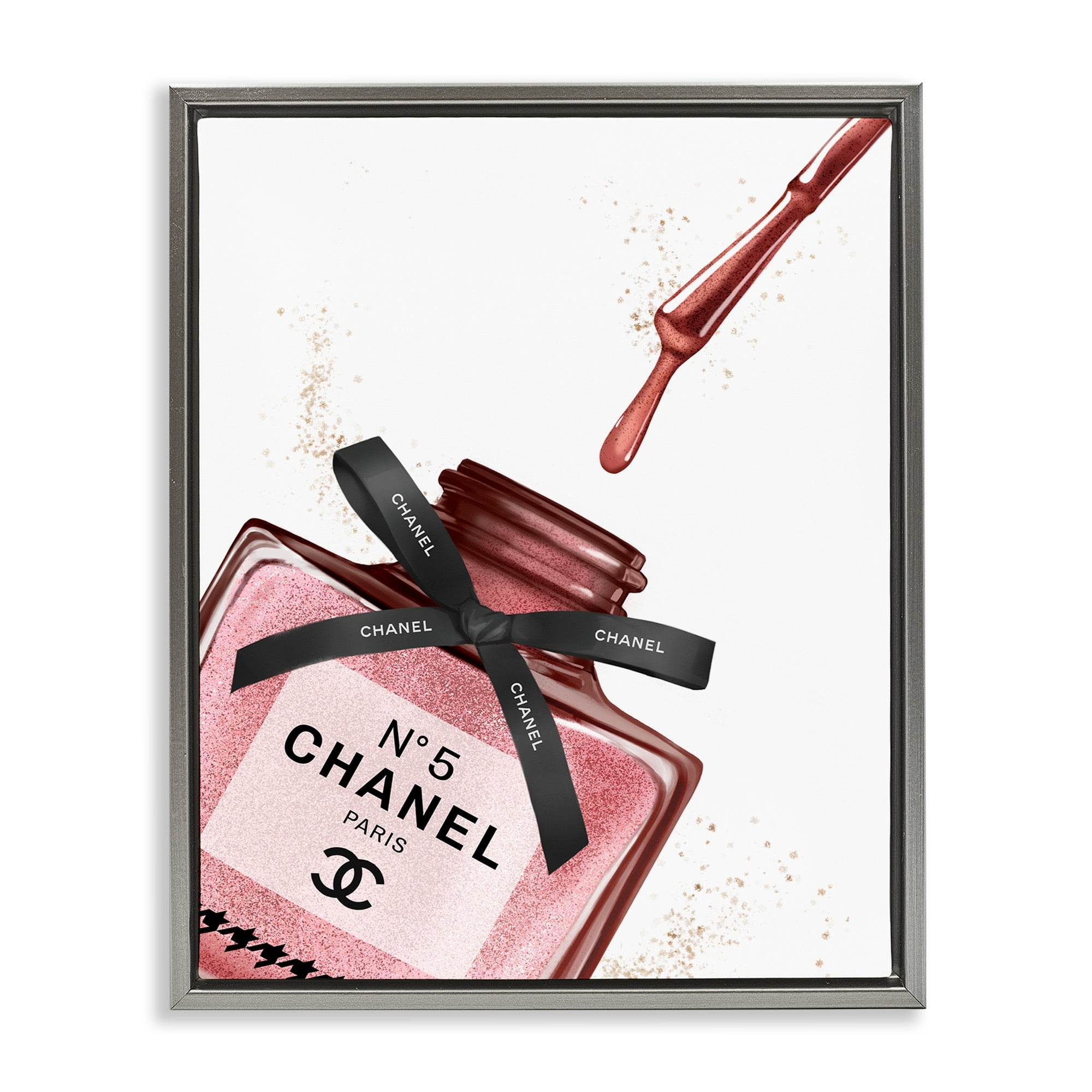 Stupell Industries Makeup Nail Polish Brush Drip Pink Fashion Design Luster Gray Framed Floating Canvas Wall Art, 24x30, by Ziwei Li