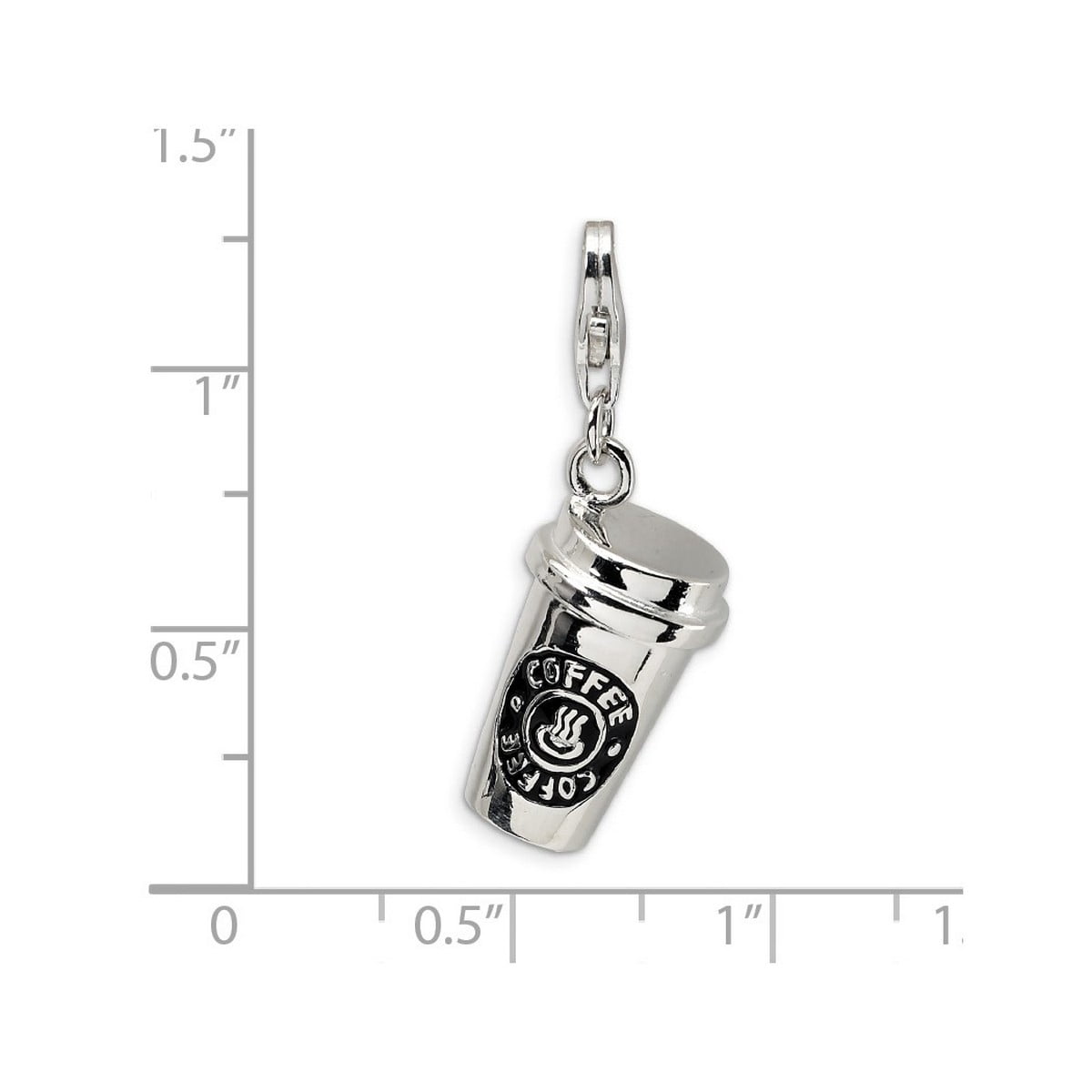 925 Sterling Silver Polished Fancy Lobster Closure 3-D Enameled To Go Coffee Cup With Lobster Clasp Charm 28x10mm Pendan