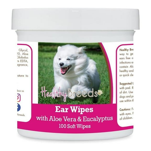 Healthy Breeds 192959822830 American Eskimo Dog Ear Cleaning Wipes with Aloe & Eucalyptus for Dogs - 100 Count