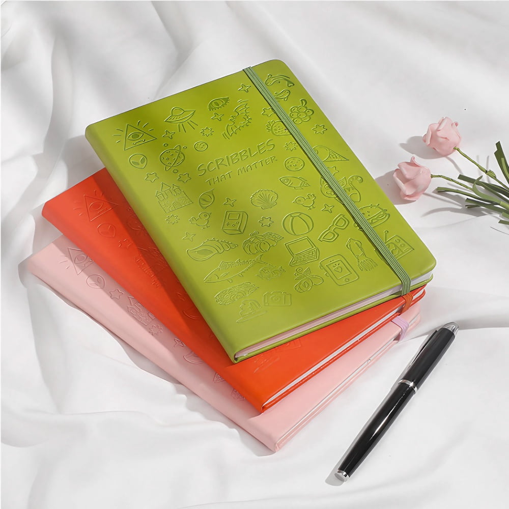 STONEGO Cartoon Doodle Cover Journal - A5 Size Notebook with Strap, Available in 6 Color Options - Perfect for Recording Life, Creativity, and Daily Thoughts,Fun and Functional Diary for All Ages