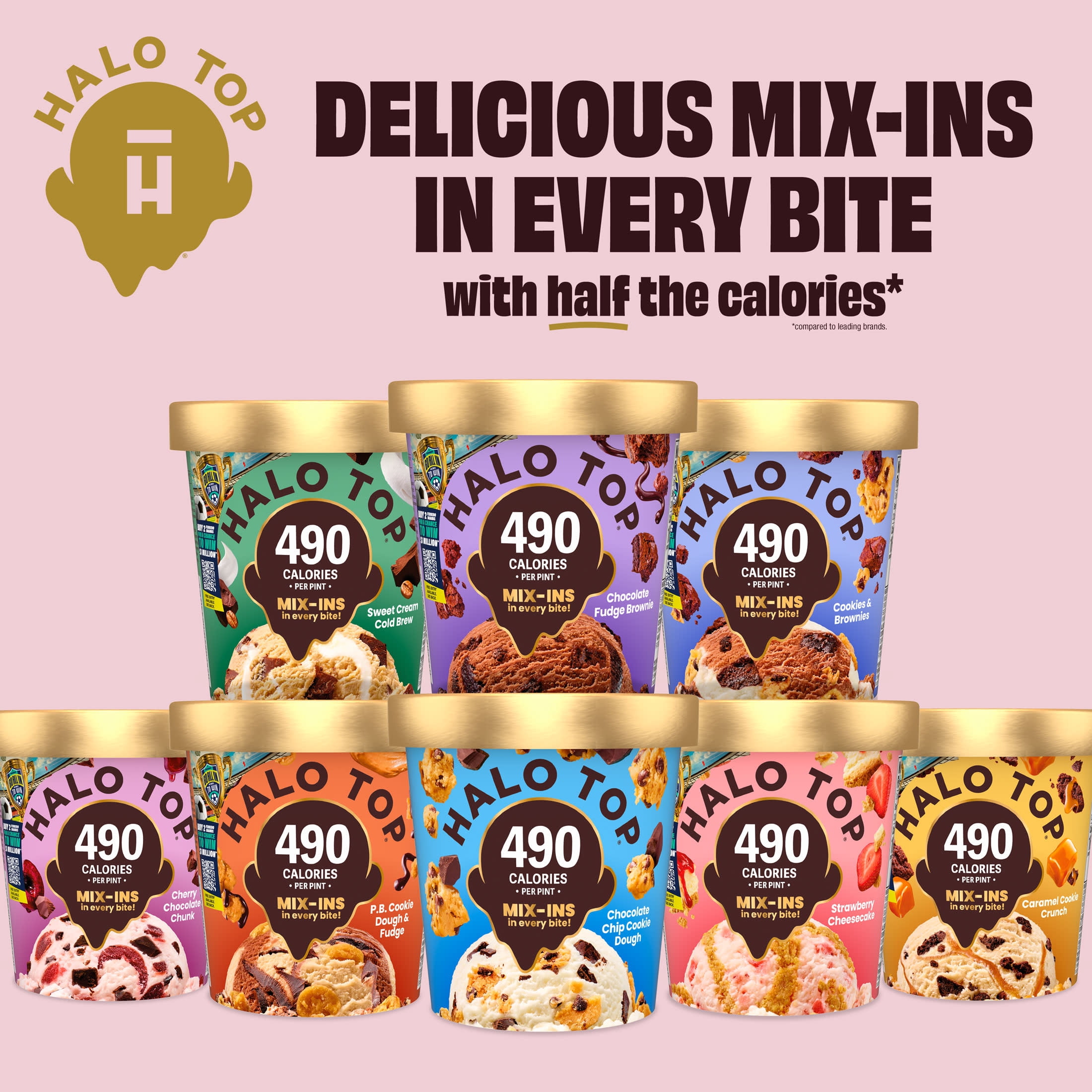 Halo Top Peanut Butter Cookie Dough and Fudge Light Ice Cream, Lower Calorie Frozen Dessert Pint, 16 fl oz
