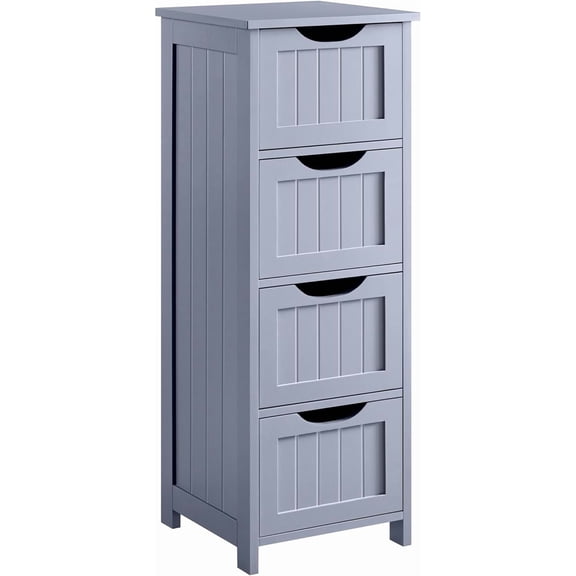 Bathroom Floor Cabinet, Wooden Side Storage Organizer, 4 Drawers Free-Standing Cabinet for Bathroom/Hallway/Living Room, Gray