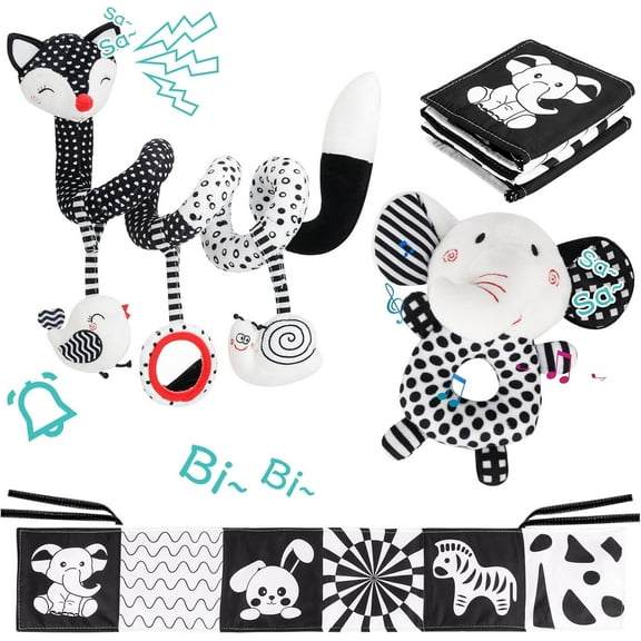 3 Pcs Baby Toys，Black and White Baby Toys，High Contrast Baby Toys