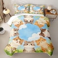 thumbnail image 2 of Homewish Cute Cats Animal Twin Quilt Set,Cartoon Pet Themed Twin Coverlet Set,Green Blue,2-Piece, 2 of 7