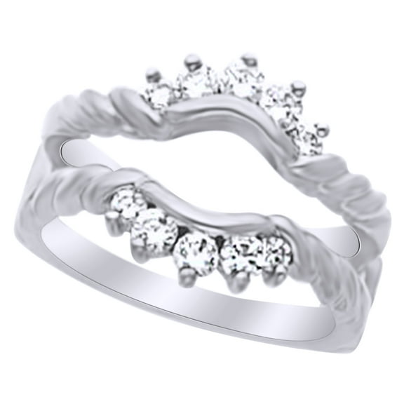 AFFY White Natural Diamond Enhancer Guard Ring in 14k White Gold (0.5 Cttw) Ring Size : 4