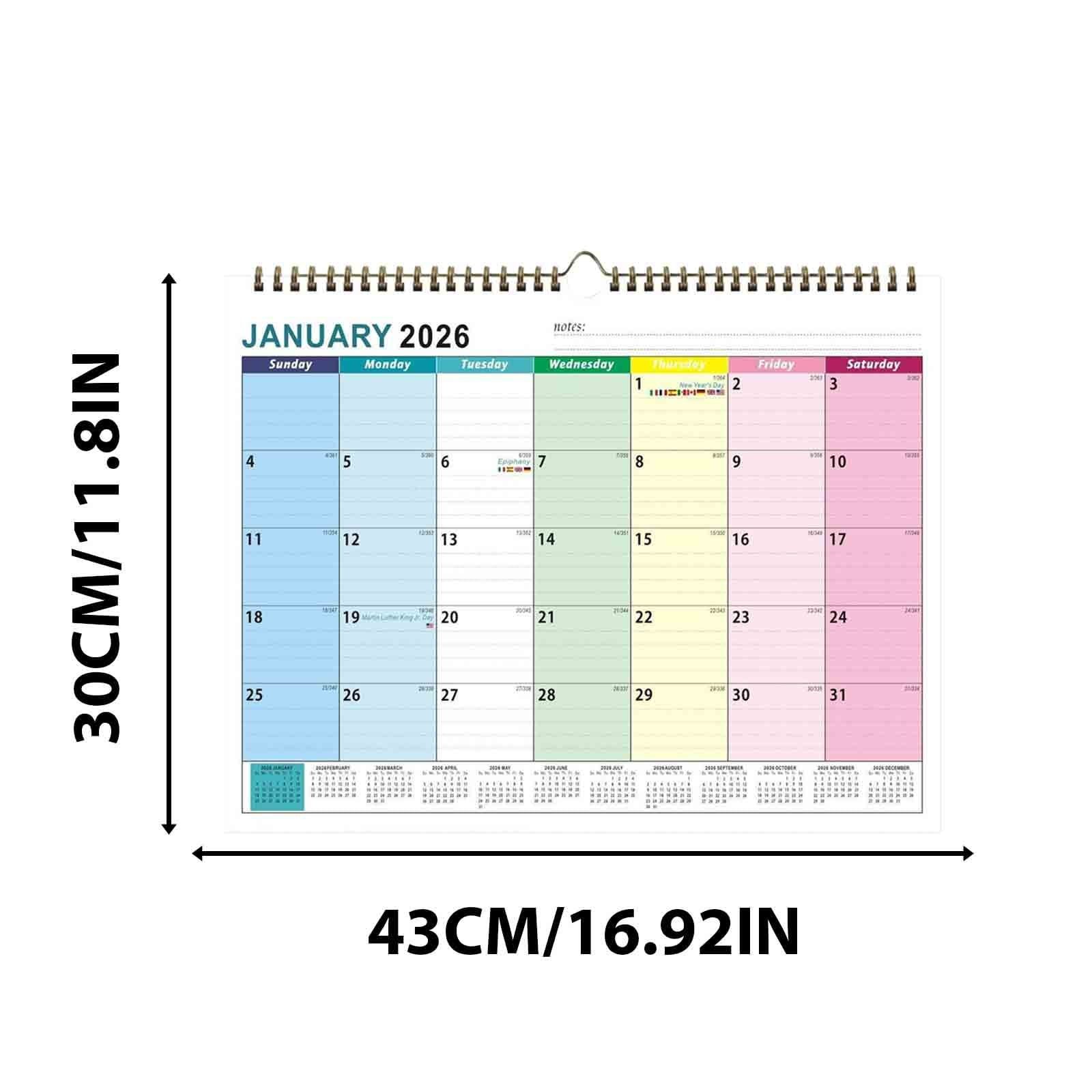Cadorn 1PCS 18-Month Wall Calendar 2026.1-2027.6, Spiral Bound Monthly Planner with Tear-Off Pages, Durable Hanging Home Office Organizer for Scheduling and Decoration