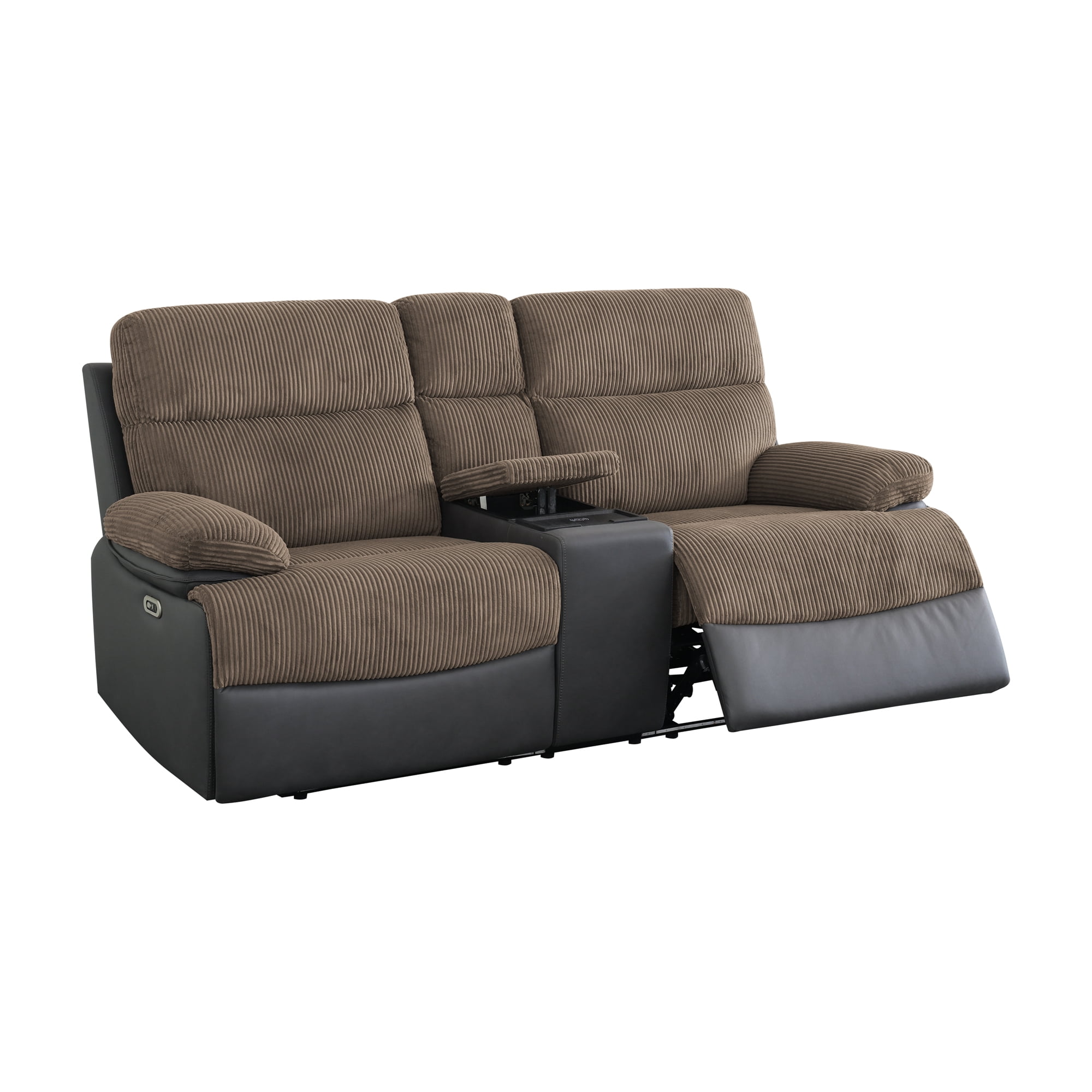 Gewnee Power Recliner with Wireless Charging, Adjustable Positions, USB & Type‑C Ports, Hidden Storage, Home Theater Furniture, Flocking‑Brown&Blackish Gray