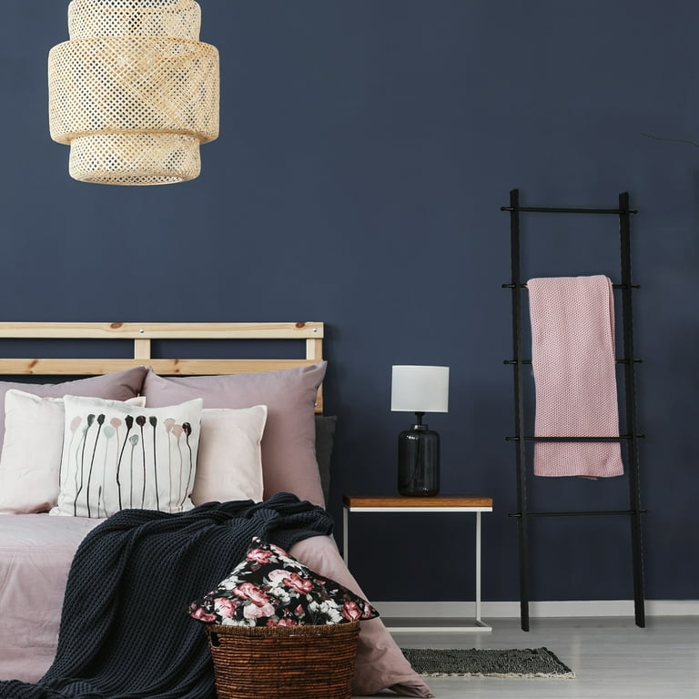 Fionafurn 64in Blanket Ladder, 5-Tier Black Wooden Rack, Farmhouse