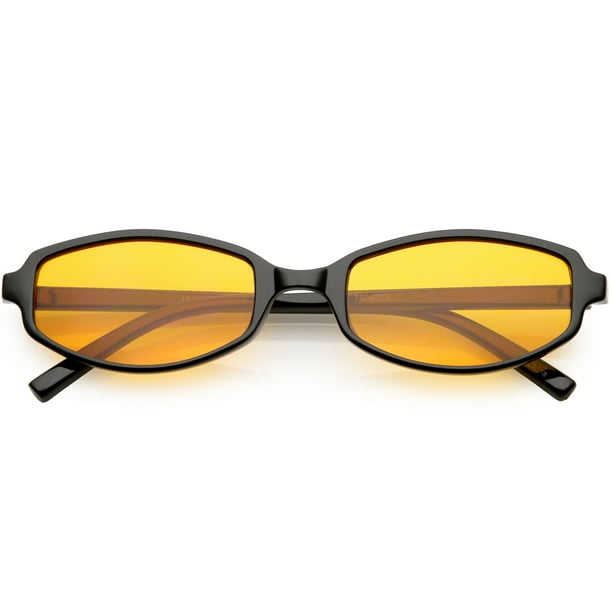 Sunglassla Retro Rectangle Sunglasses Slim Arms Color Tinted Lens 54mm Black Orange 