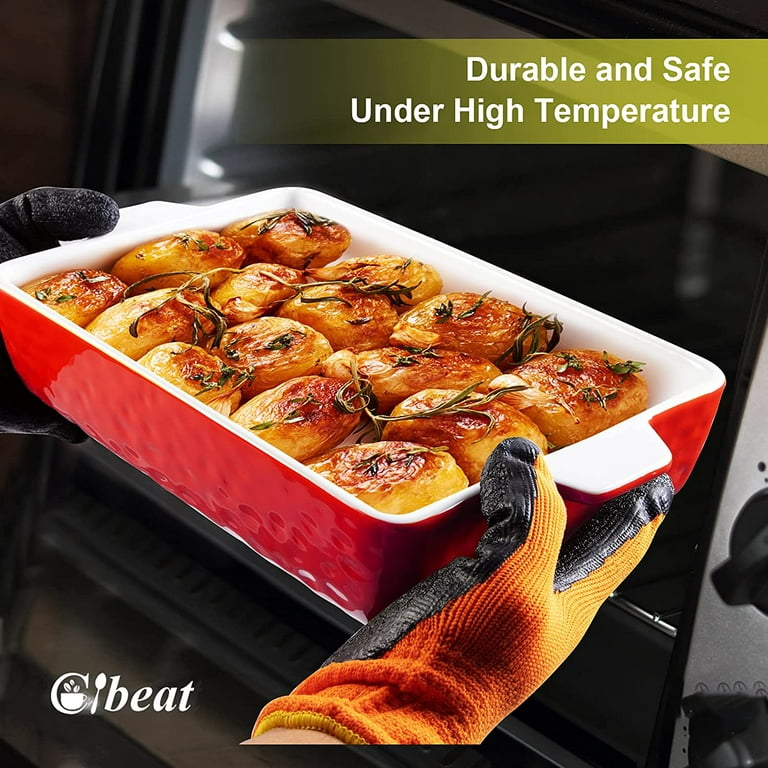 3-Pcs. Rectangular Ceramic Bakeware Set - Durable Baking Dishes Set,  Odor-Free Hybrid Ceramic Non-Stick Baking Pans, Dishwasher Safe (Red)