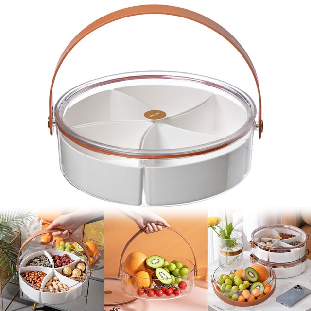 Liquidation! Tioncy Plateau de Service Divisé avec Couvercle et Poignée Boîte à Collations Portable avec 5 Compartiments Boîte à Collations Contenant Plateau à Collations Rangement Alimentaire Plateaux à Collations Organisateur Transparent pour Bonbons