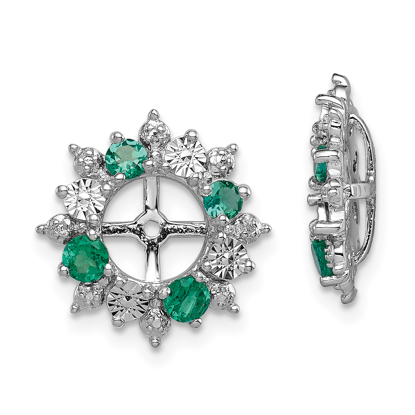 925 Sterling Silver Rhodium Created Emerald Earring Jacket
