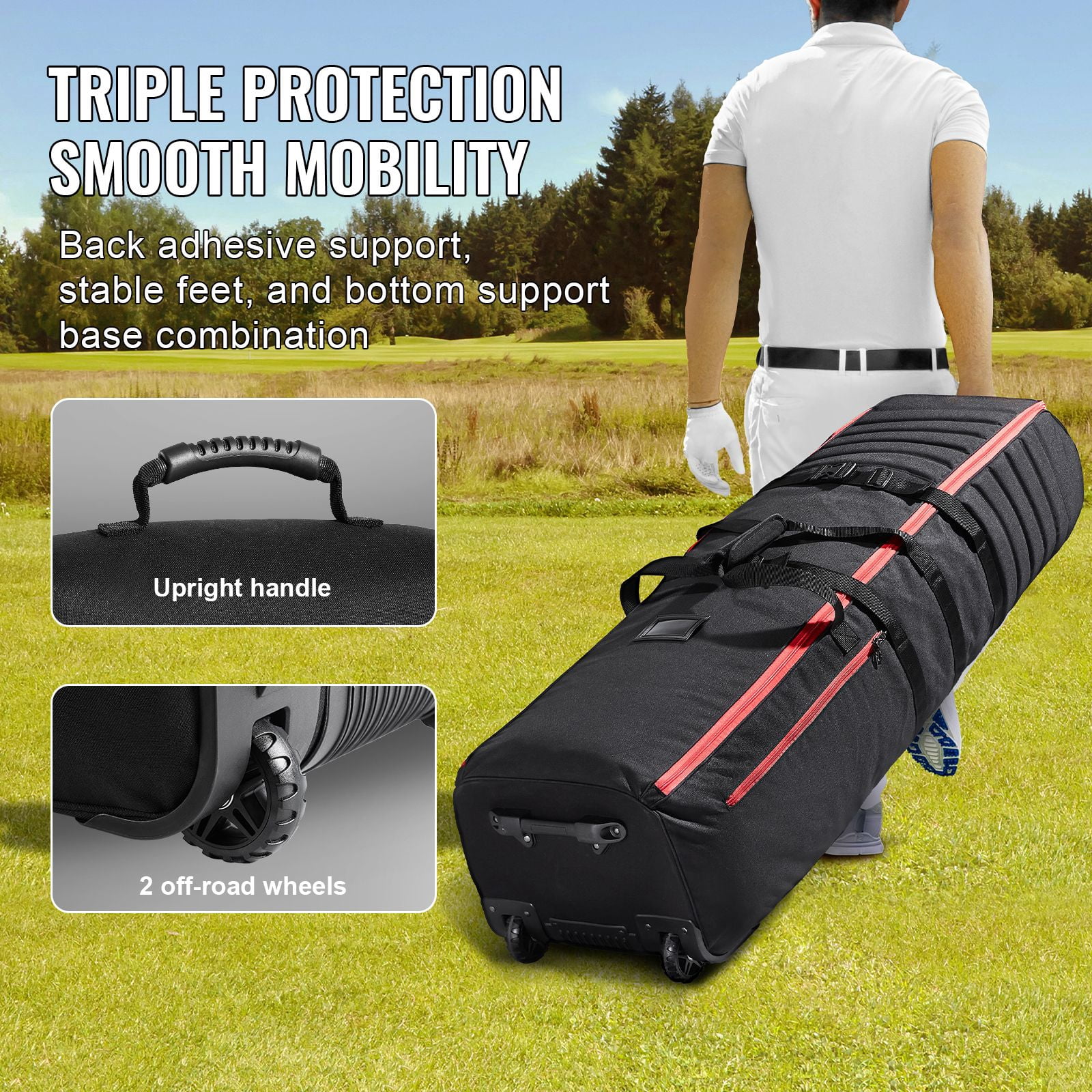 Golf Club Travel Bag with Wheels - 1000D Nylon Durable Golf Luggage Cover for Air Travel