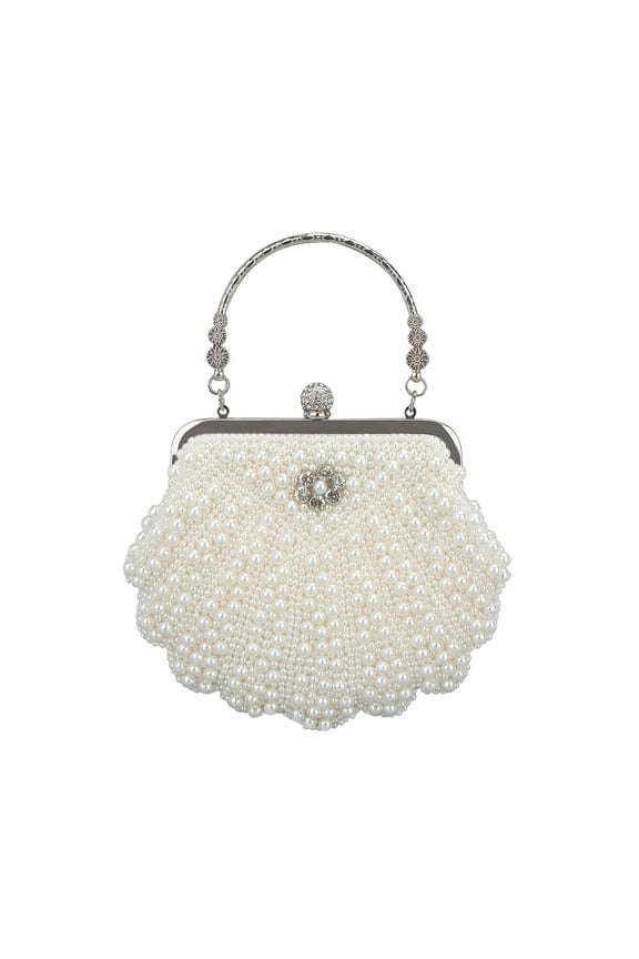 White Pearl Clutch Purses for Women Wedding Bride Pearl Evening Bag Party Clutch Wallet Tote Handbag