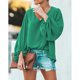 thumbnail image 4 of Blusa de manga larga para mujer Camisas con cuello en V Blusas de manga de obispo sueltas casuales de color puro, 4 of 7