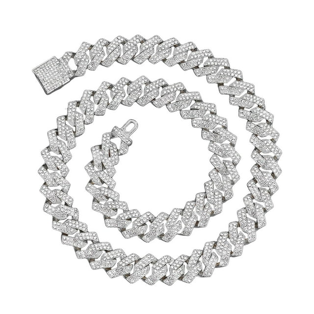 Chain Necklace Hip Hop Jewelry Shining Surface for Rappers Simple Argent 45cm