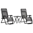 thumbnail image 1 of Outsunny 3 Pieces Foldable Patio Lounge Chair, Zero Gravity Chair Set of 2 with Side Table and Cup Holder, Reclining Chairs with Foot Massager Function, Headrest, Grey, 1 of 10