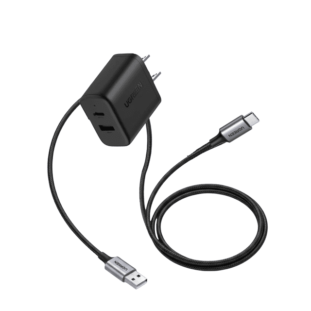 Cargador 2 En 1 Ugreen 20w Negro + Cable USB A a C 2m Carga Rápida