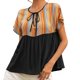 thumbnail image 1 of Camiseta con estilo para mujer, con estampado de retazos, escote de Color, Top de manga corta con cordón calado OAVQHLG3B Store lin121212, 1 of 5