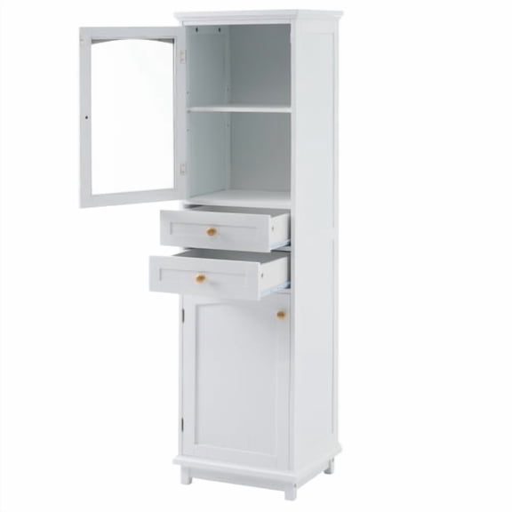 Cterwk 63" Tall Wood Storage Cabinet with 2 Drawers and Shelves, 1 Glass Doors Cabinet for Living Room, Bedroom, Dining Room, White