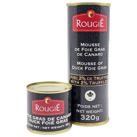 Rougié Duck Foie Gras 2-Pack - Block of Duck Foie Gras and Mousse of Foie Gras with Truffles, Ready to Eat, Product of Canada