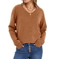 thumbnail image 6 of Womens Knitted Fall Sweater, Long Sleeve Pullover for Women Fashion Loose Fit Solid Color Hollow V Neck Sweaters, 6 of 6