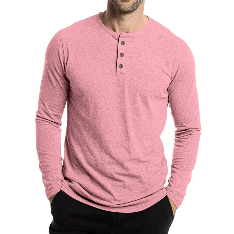 Inglocry Mens Long Sleeve Henley Shirts Stretch Casual Button