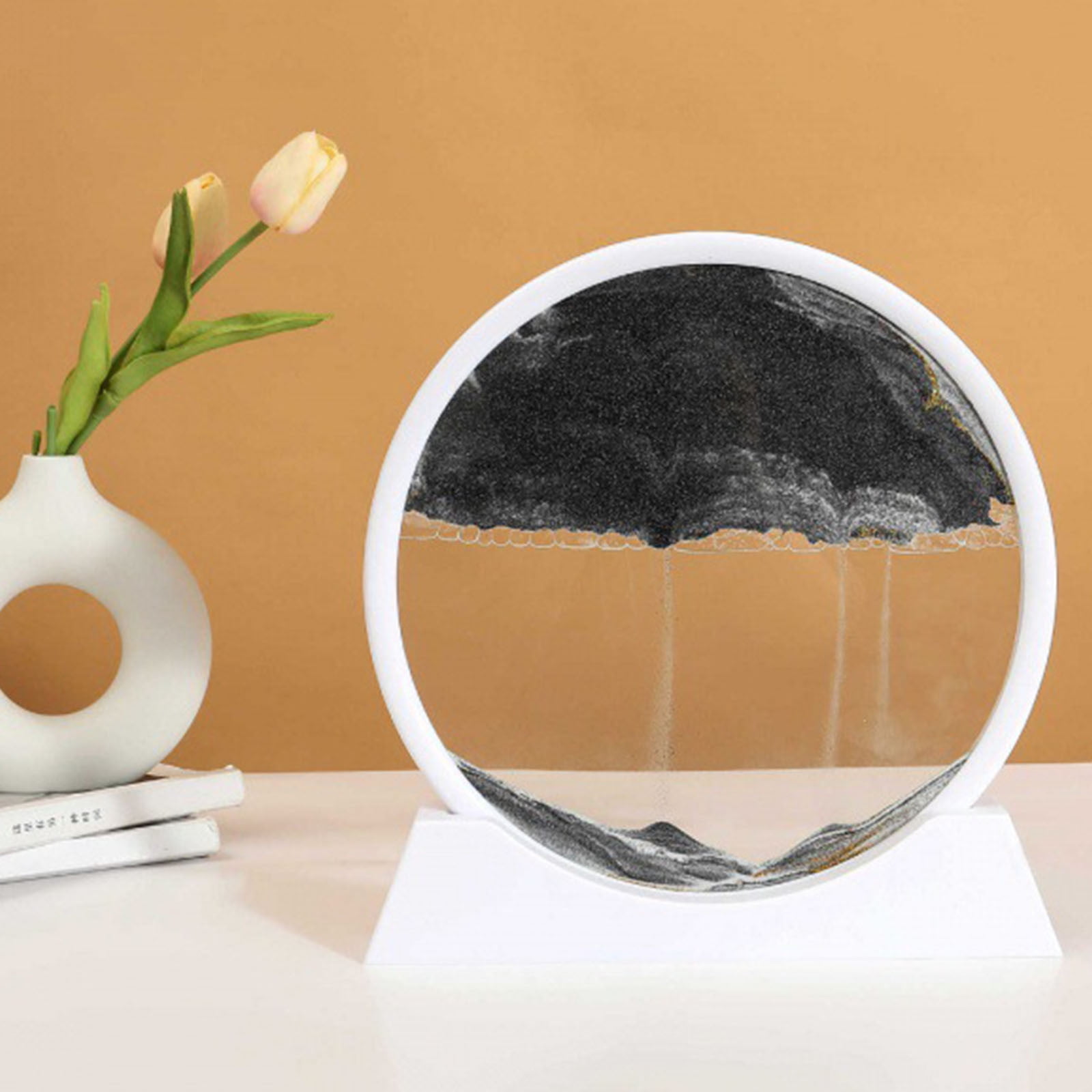 Wuztai Moving Sand Art Picture 29.8cm Round with LED Lamp for Home Decoration, Relaxing Liquid Motion Display, Therapeutic Sandscape