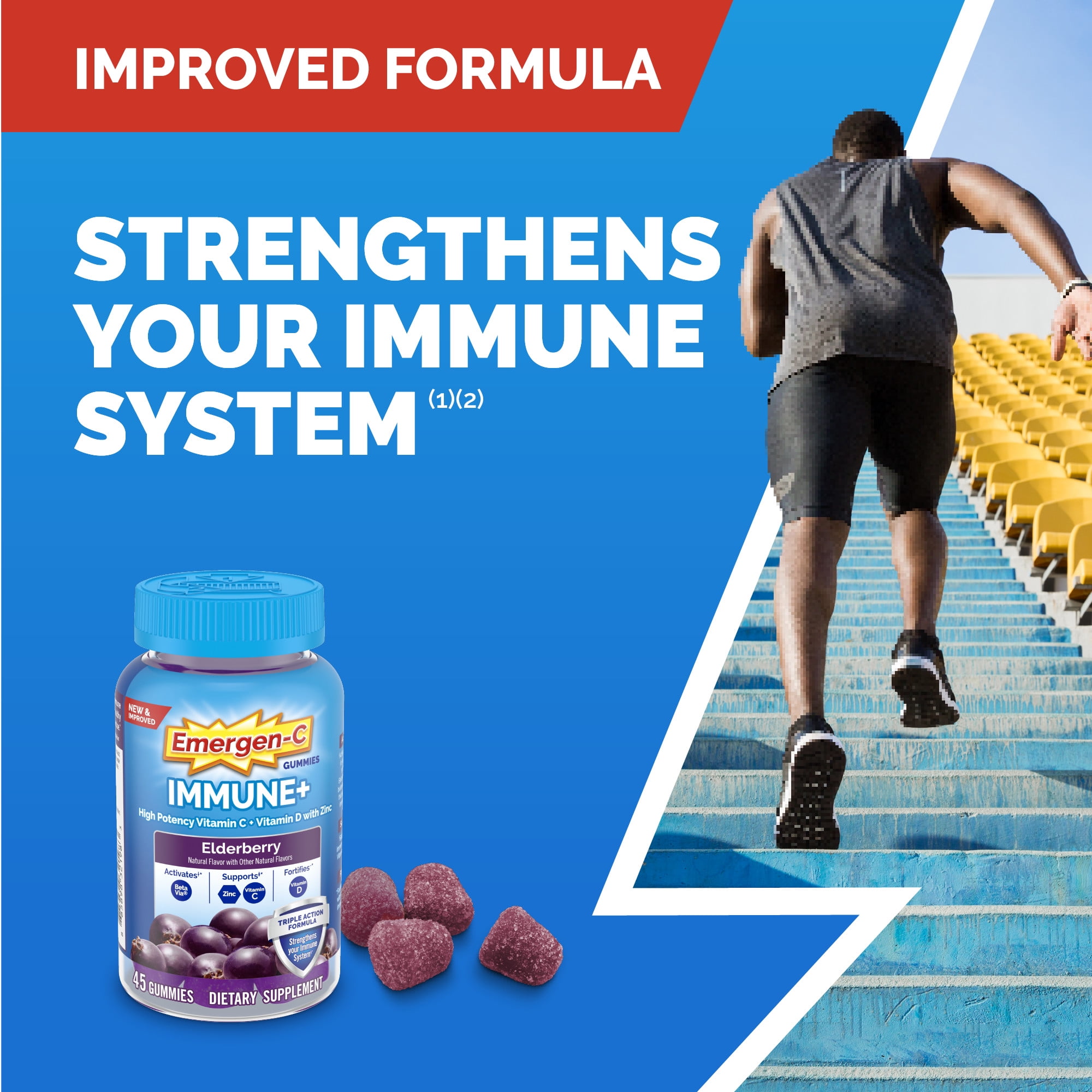 (2 pack) Emergen-C Immune+ Gummies Vitamin C Multivitamin Supplement for Immune Support, Elderberry, 36 Ct