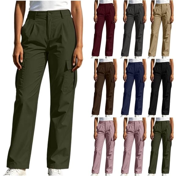 HBBIKVI Women's High Waist Cargo Pants with Button Closure and Pleated Front featuring Straight Leg for Outdoor Work with Durable Fabric