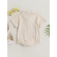 thumbnail image 3 of Infant Baby Boy Girls Summer Romper Solid Color Short Sleeve Jumpsuit with Breast Pocket, 3 of 7