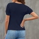thumbnail image 4 of Camisa informal para mujer, mangas abullonadas, lunares, ajustada, cuello redondo, blusa de moda de Color sólido, 4 of 6