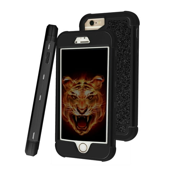 SOATUTO For iPhone SE 2022 Phone Case Heavy Duty Defender Protective Bling Glitter Sparkle Hard Shell Armor Hybrid Silicone Rubber Bumper Cover for iPhone 6 7 8 SE 2020 4.7 inch - Black Black