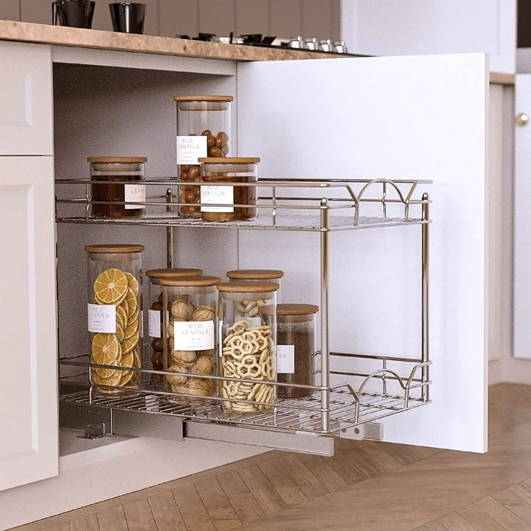 Pull Out Cabinet Organizer, Kitchen Cabinet Organizer and Storage 2-Tier  Cabinet Pull Out Shelves Under Cabinet Storage for Kitchen,21D x 11W x  16.4H, Chrome 