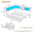 thumbnail image 2 of Queen Corner Bed Frame with Bookcase Storage & Led Lights,Queen Daybed Frame with Charging Station,Metal Platform Bed Frame with Storage Drawers Underneath for Living Room,Bedroom & Guest Room,White, 2 of 8