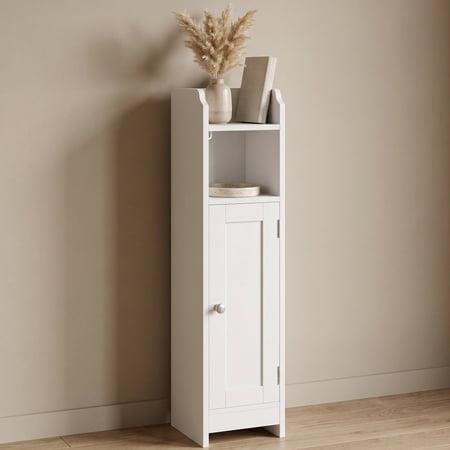 Nordic Hygge Slim Bathroom Storage Cabinet with Door and Adjustable Shelves, 31.5-Inch Height, Cloud White