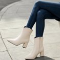 thumbnail image 5 of HAPIMO Women Ankle Boots Pointed Toe Chunky Block Heel V‑shaped Top Opening Zipper Faux Leather For Dating Dinner And Daily City Outings Beige 37, 5 of 7