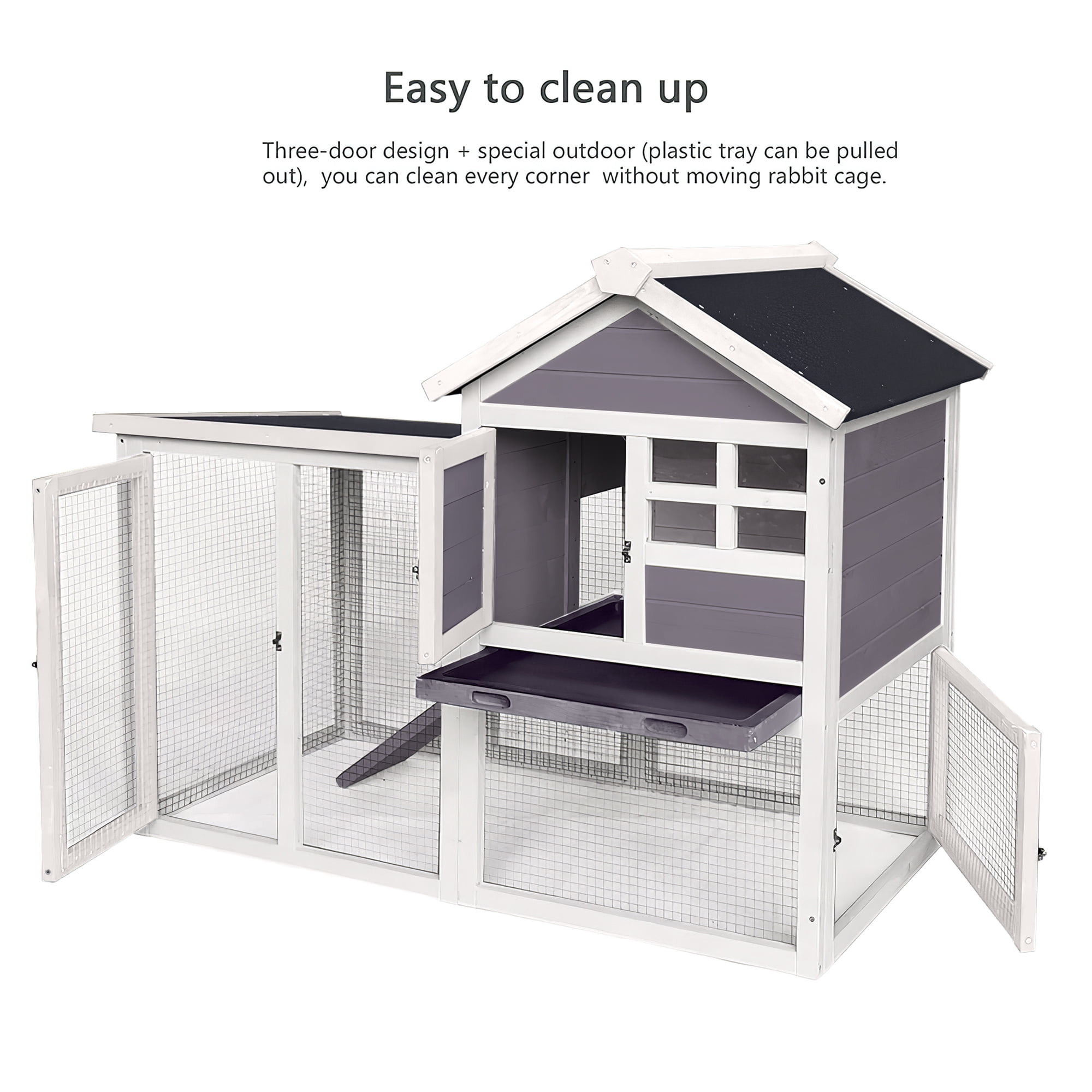 Aukfa 48" Wood Chicken Coop 2 Levels Rabbit Hutch with Pull Out Tray for Outdoor Indoor, Gray