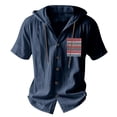 thumbnail image 6 of Men's Linen Short Sleeve Tops with Hood Boho Printed Chest Pocket Drawstring Button Up Hoodie Beach Shirt (XL, Navy), 6 of 8
