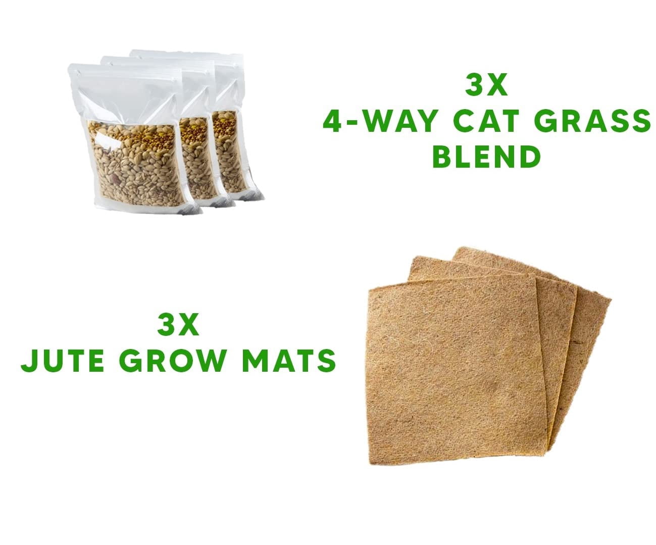 Cat Grass Growing Kit - Organic Seed, Jute Grow Mats, 10 x 10 Grow Container - Great for Indoor or Outdoor Cat, Dogs and Other Pets - Pet Grass (3X Jute Pads and Seeds Refill Kit)