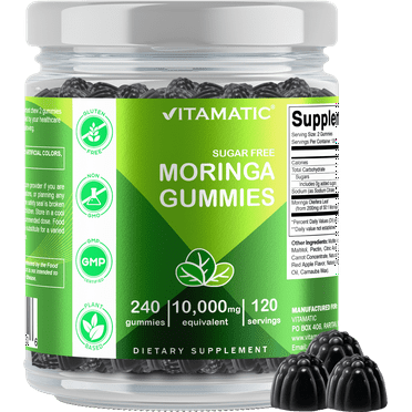 Vitamatic Sugar Free Moringa Gummies - 10000 mg Equivalent per Serving - Complete Green Superfood - 240 Pectin Based Gummies