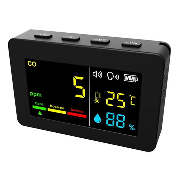 Probador de la del Del Aire Portátil Medidor 3in1 Co Temperatura y Humedad Pantera de Color Pantera Detector de Monóxido de Carbono Conarma de Voz y Función de