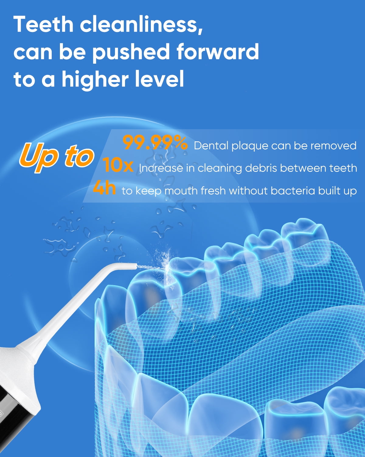 MySmile LP221 OLED Cordless Water Flosser with UVC Sterilizer Light, Portable Oral Irrigator Electric Dental Flosser Picks for Teeth Cleaning, Braces, Gums, 5 Modes, 8 Jet Tips, Travel Bag, White