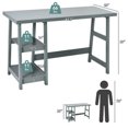thumbnail image 3 of YYAo Writing Desk, Home Computer Desk,Wooden Trestle Computer Desk with 2-Tier Removable Shelves-Gray, 3 of 7